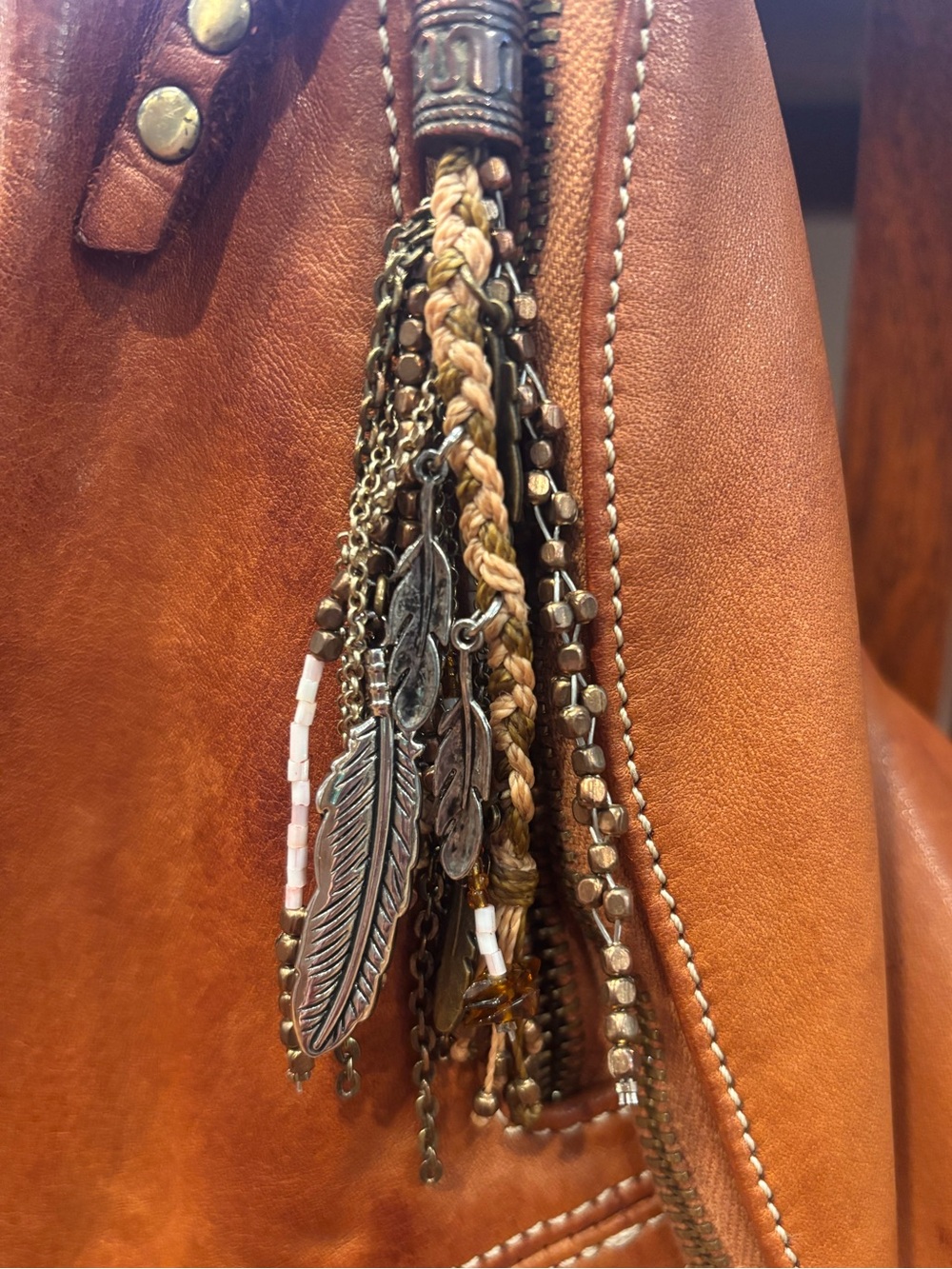 Brown and Pink Boho Tassel Bag Charm-handmade, one of a kind!